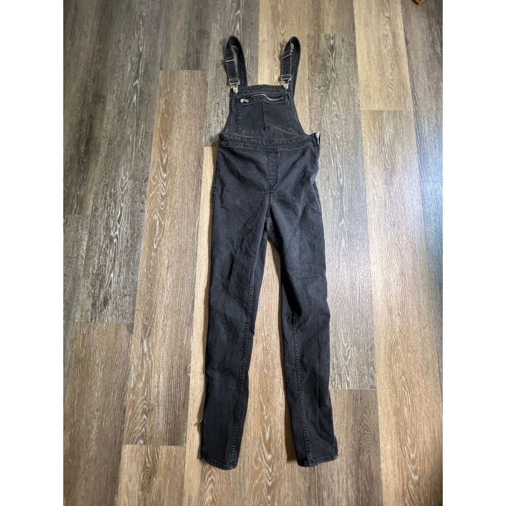 H&M Divided Overalls Women 4 Black Slim Fit Ankle Zip Denim Dungarees